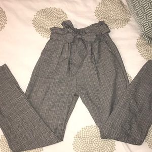 Plaid paper bag style dress pants